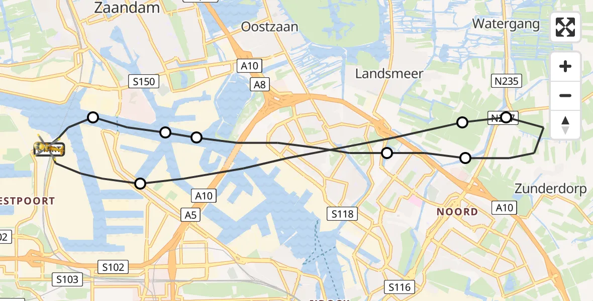 Vluchtroute Traumahelikopter Amsterdam Heliport - Amsterdam Heliport, 19 september 2023, 14:41