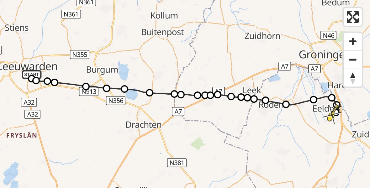 Routekaart van de vlucht: Lifeliner 4 naar Groningen Airport Eelde