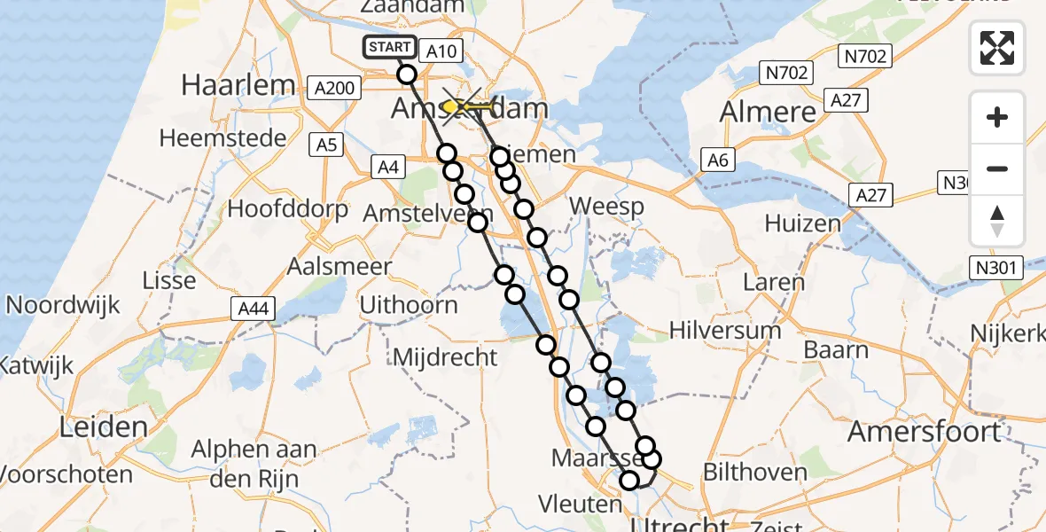 Routekaart van de vlucht: Lifeliner 1 naar Amsterdam