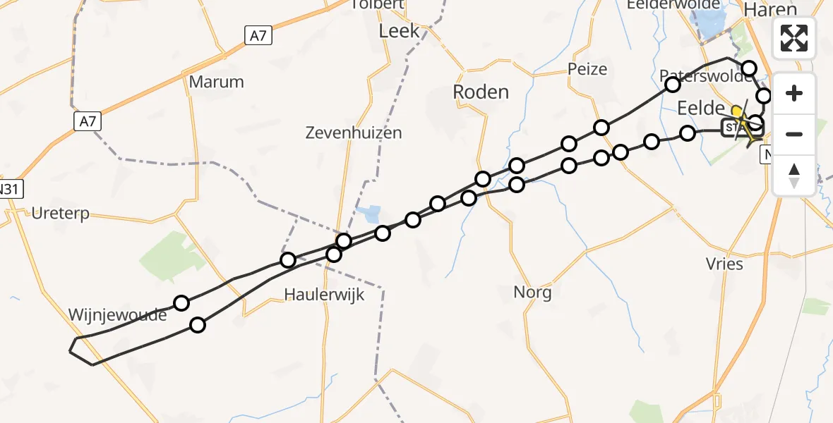 Routekaart van de vlucht: Lifeliner 4 naar Groningen Airport Eelde