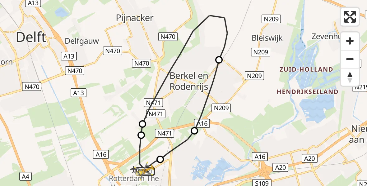 Vluchtroute Traumahelikopter Rotterdam The Hague Airport - Rotterdam The Hague Airport, 19 september 2023, 16:35