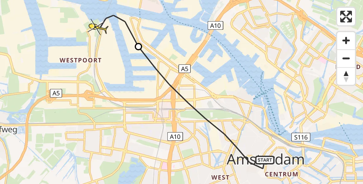 Routekaart van de vlucht: Lifeliner 1 naar Amsterdam Heliport