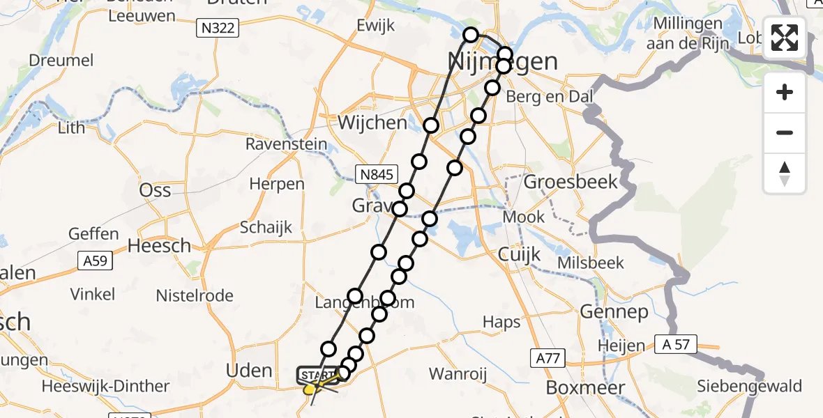 Routekaart van de vlucht: Lifeliner 3 naar Vliegbasis Volkel