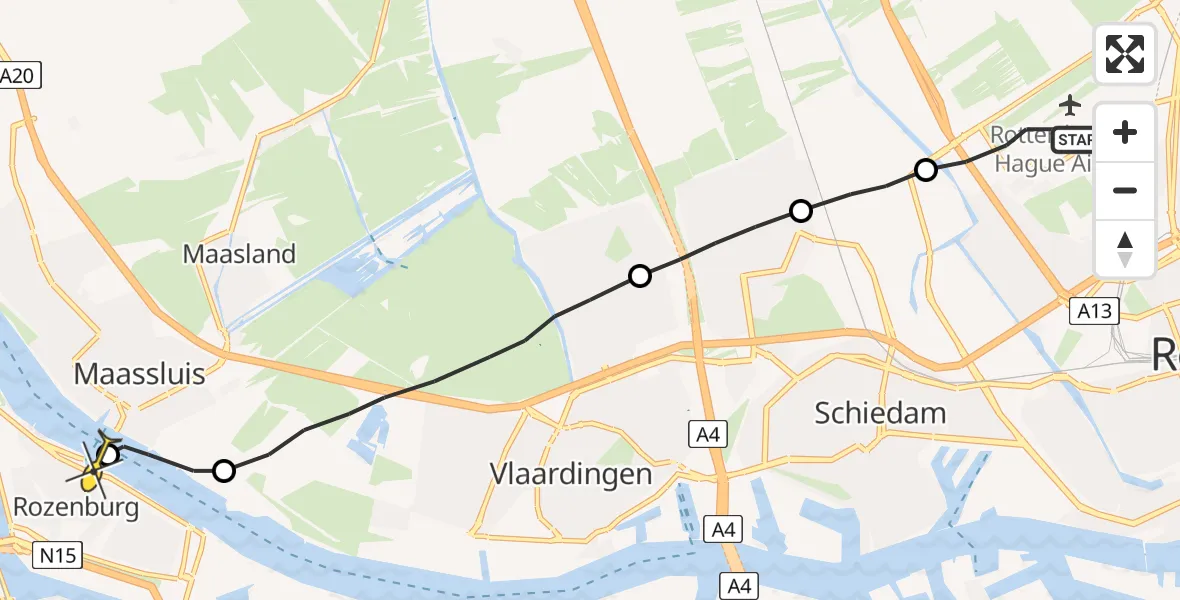 Routekaart van de vlucht: Lifeliner 2 naar Rozenburg