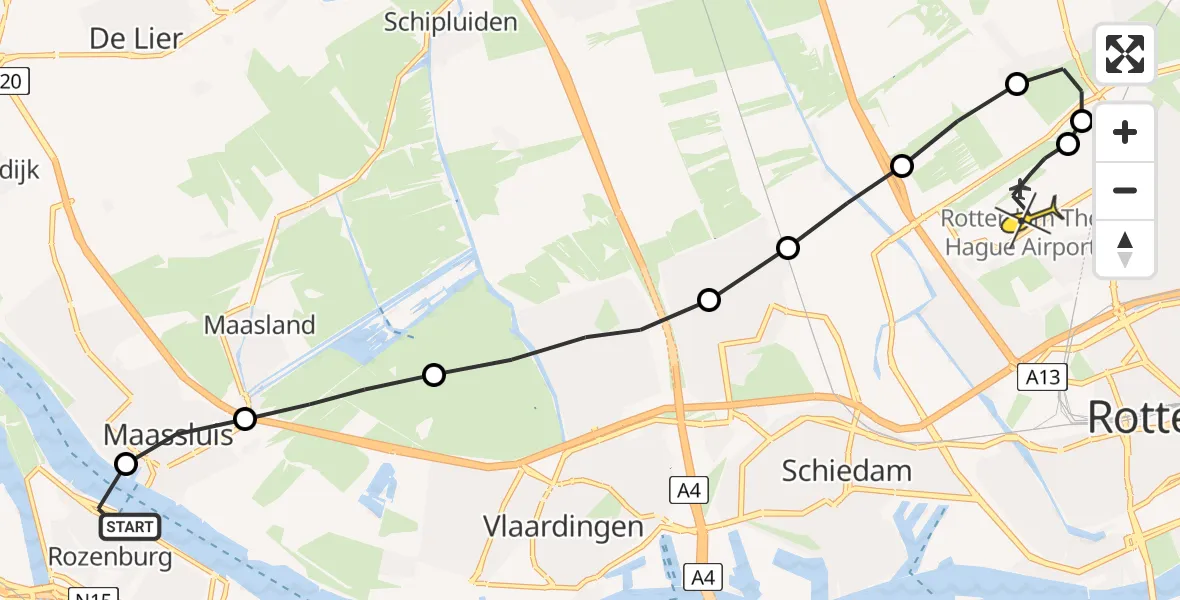 Routekaart van de vlucht: Lifeliner 2 naar Rotterdam The Hague Airport