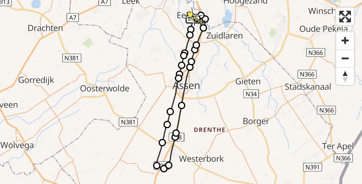 Routekaart van de vlucht: Lifeliner 4 naar Groningen Airport Eelde