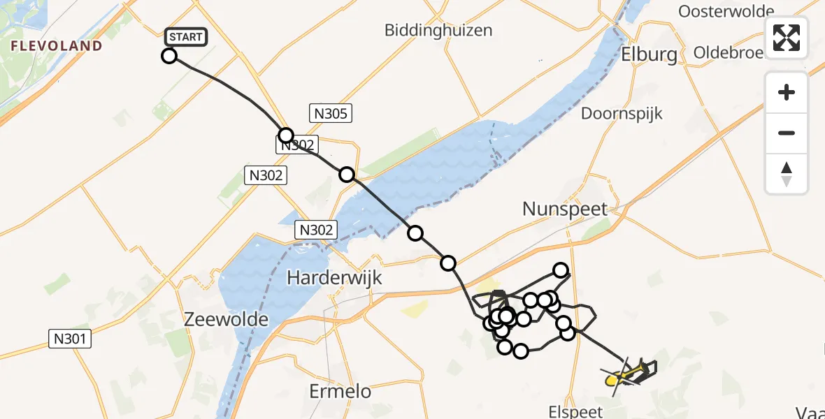 Routekaart van de vlucht: Traumaheli naar Vierhouten