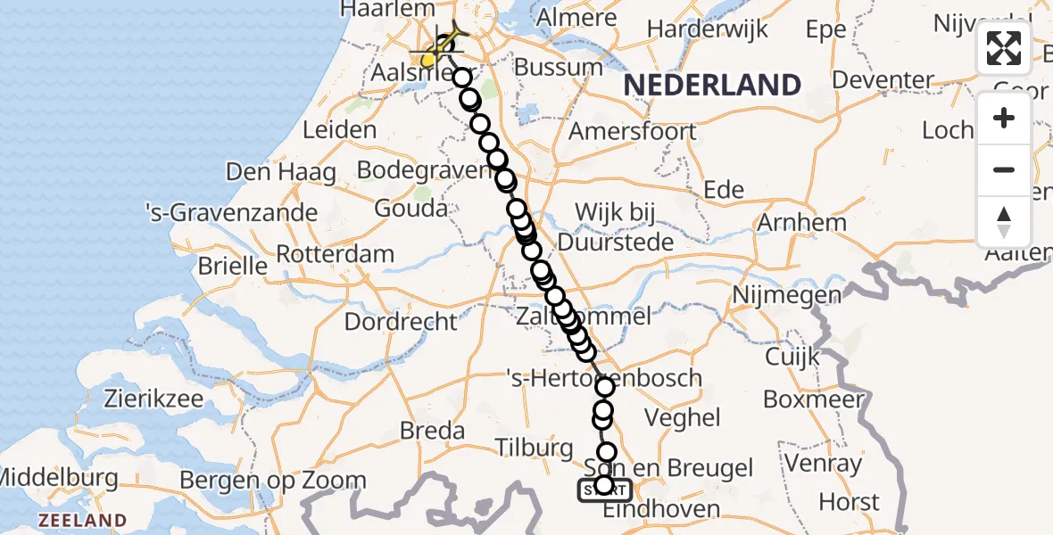 Routekaart van de vlucht: Politieheli naar Schiphol