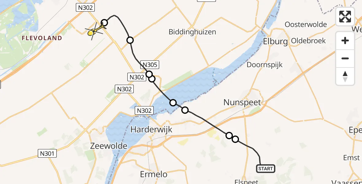 Routekaart van de vlucht: Traumahelikopter naar Lelystad Airport