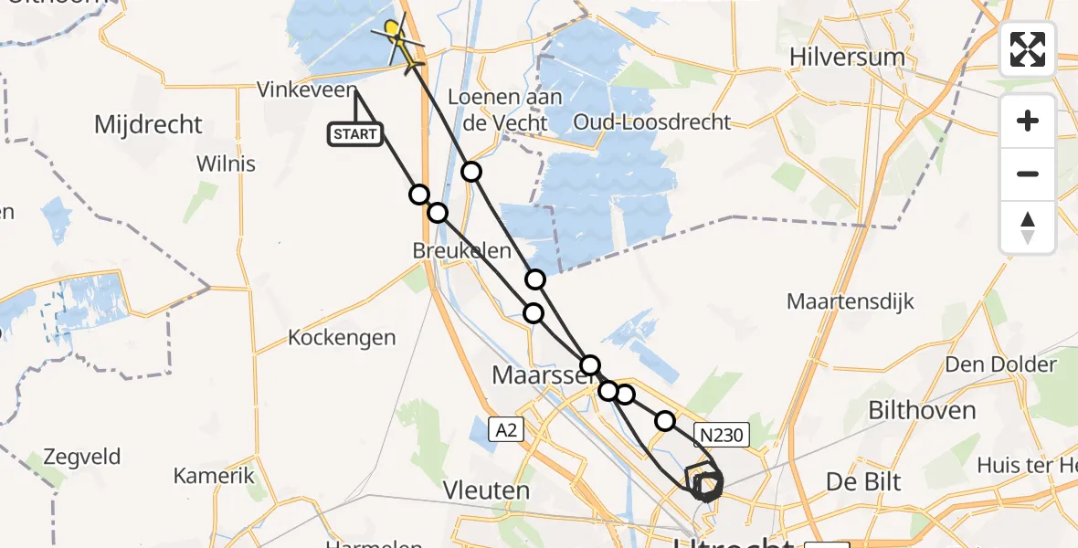 Routekaart van de vlucht: Politiehelikopter naar Vinkeveen