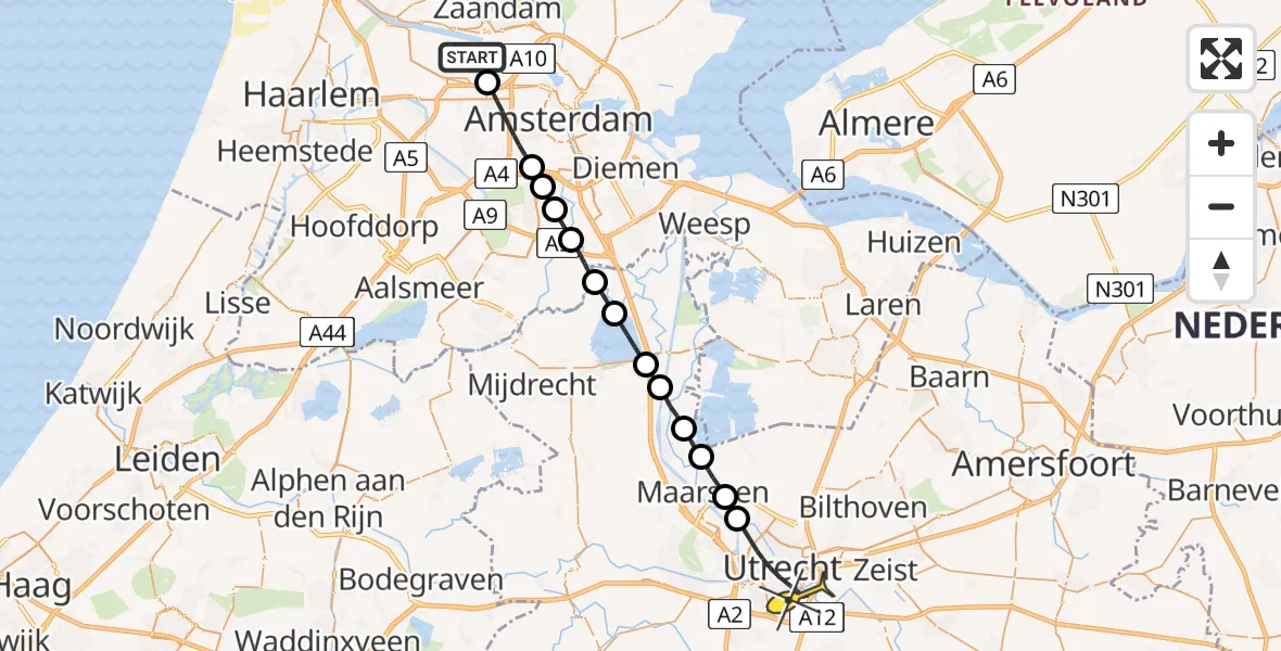 Routekaart van de vlucht: Lifeliner 1 naar Utrecht