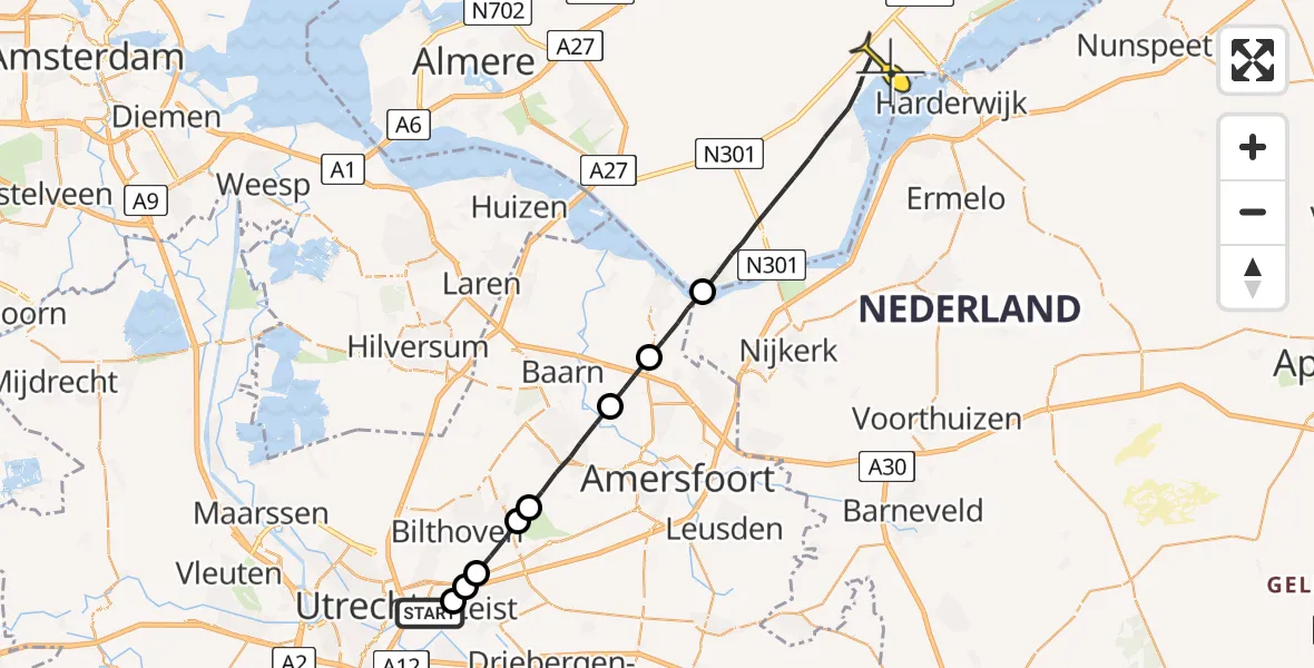 Routekaart van de vlucht: Lifeliner 1 naar Zeewolde
