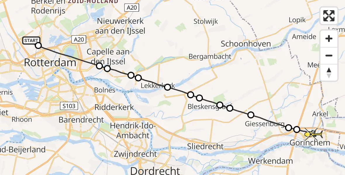 Routekaart van de vlucht: Lifeliner 2 naar Gorinchem