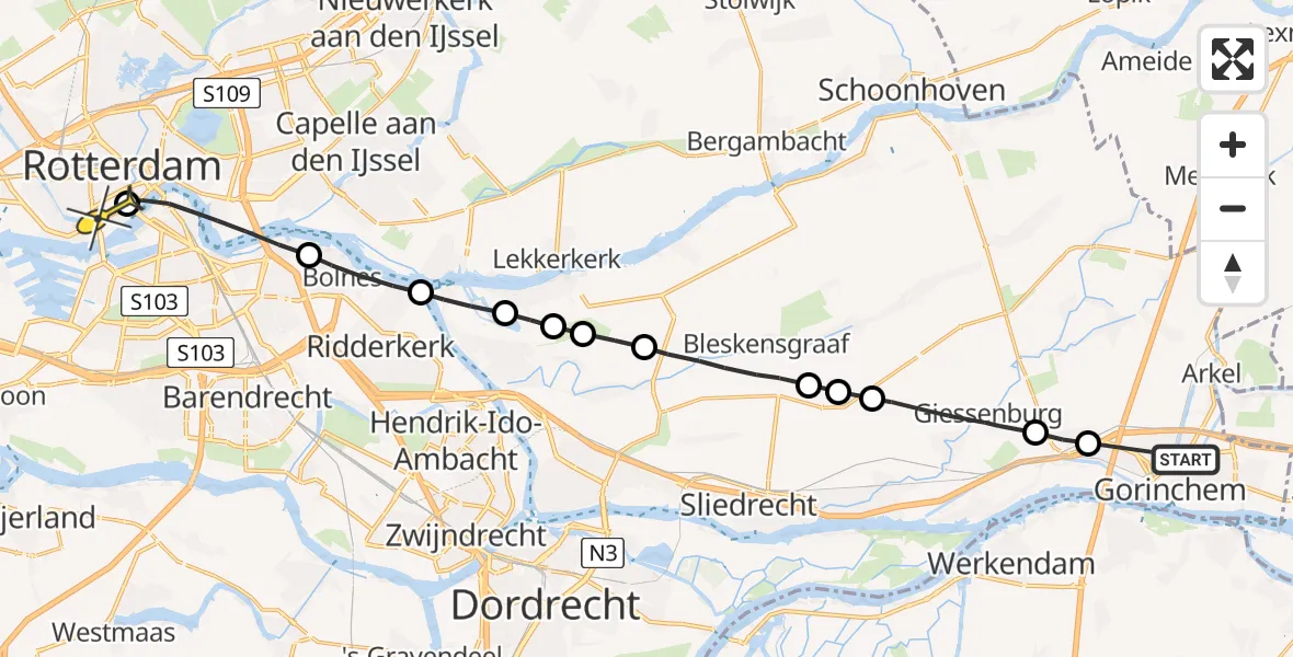 Routekaart van de vlucht: Lifeliner 2 naar Erasmus MC