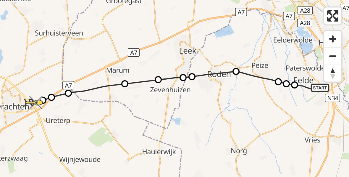 Routekaart van de vlucht: Lifeliner 4 naar Vliegveld Drachten