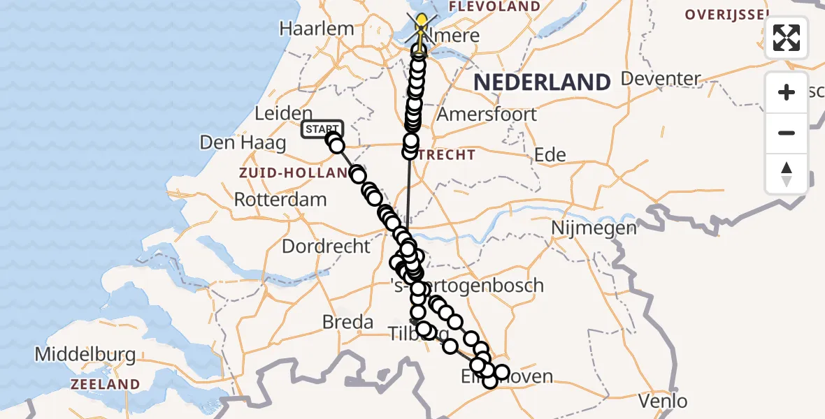 Routekaart van de vlucht: Politieheli naar Almere