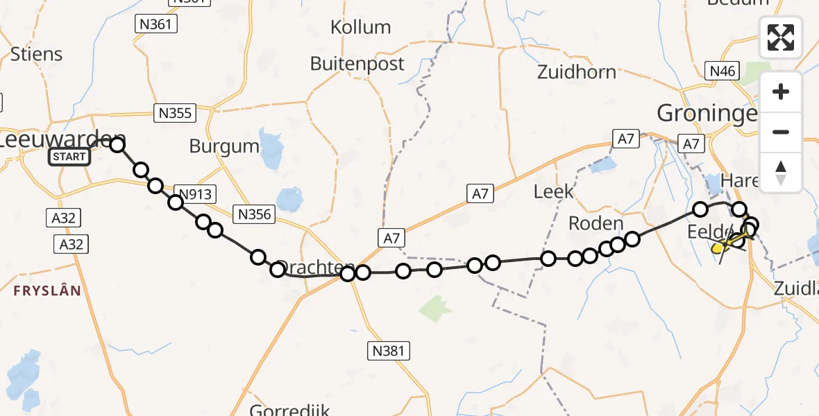 Routekaart van de vlucht: Lifeliner 4 naar Groningen Airport Eelde
