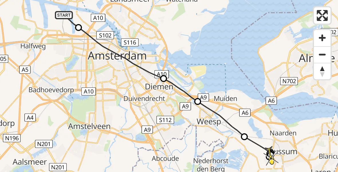 Routekaart van de vlucht: Lifeliner 1 naar Hilversum