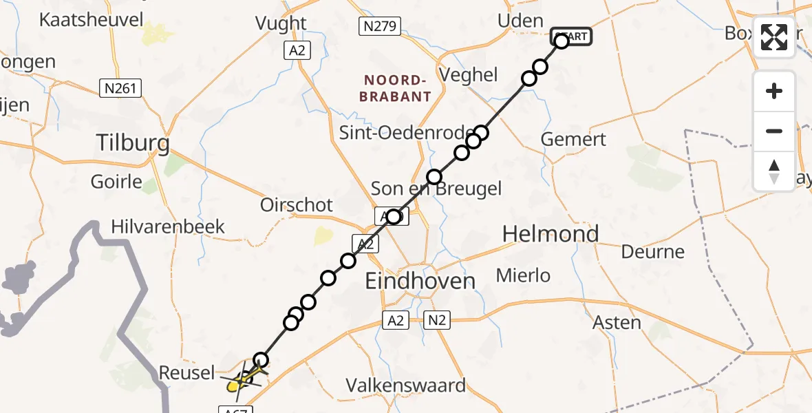 Routekaart van de vlucht: Lifeliner 3 naar Bladel