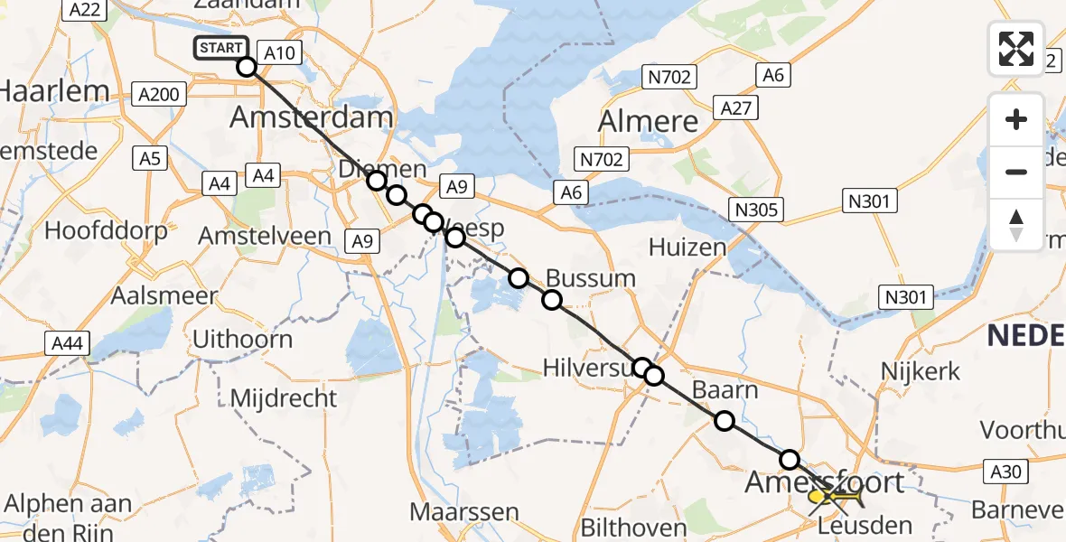 Routekaart van de vlucht: Lifeliner 1 naar Amersfoort