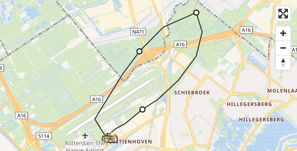 Vluchtroute Traumahelikopter Rotterdam The Hague Airport - Rotterdam The Hague Airport, 20 september 2023, 10:29
