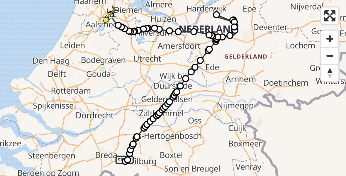 Routekaart van de vlucht: Politieheli naar Schiphol