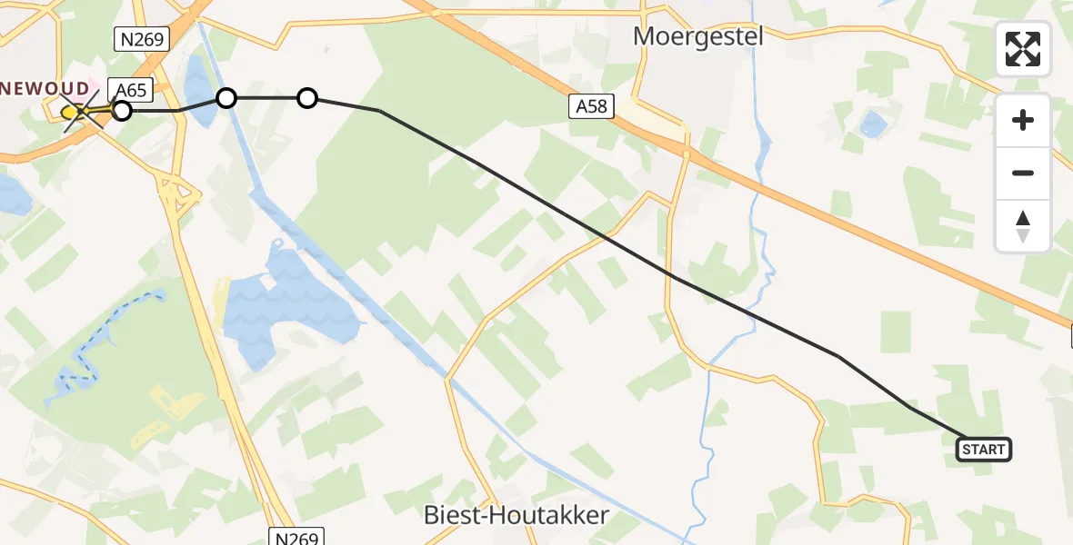 Routekaart van de vlucht: Lifeliner 3 naar Tilburg