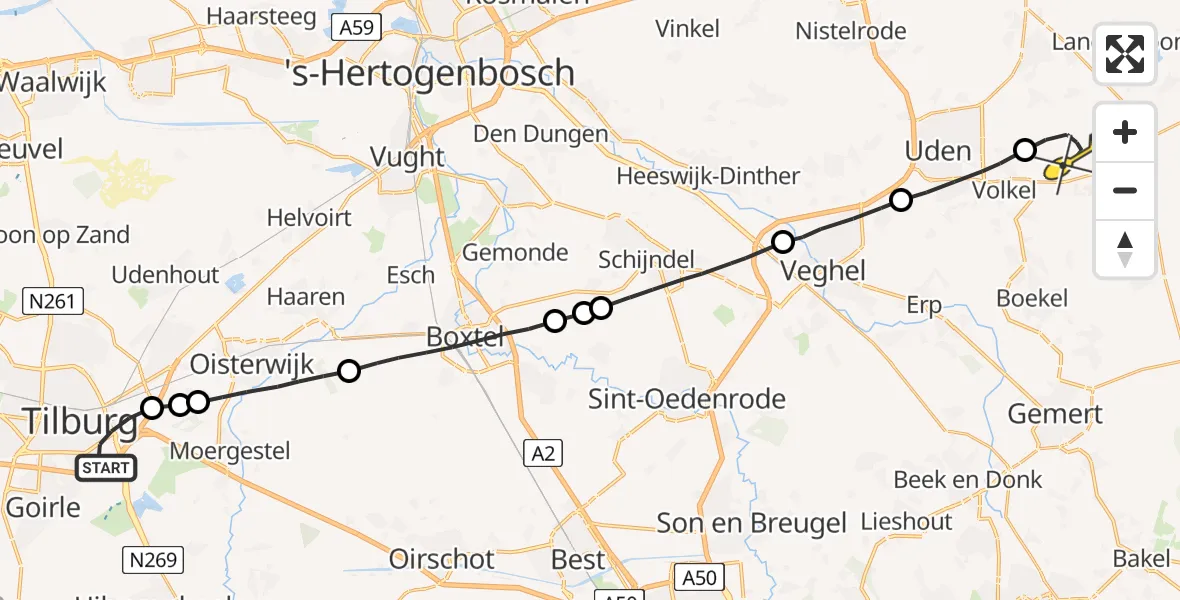 Routekaart van de vlucht: Lifeliner 3 naar Vliegbasis Volkel