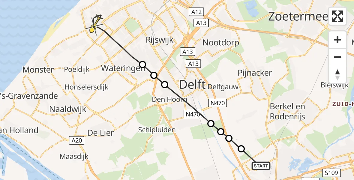 Routekaart van de vlucht: Lifeliner 2 naar Den Haag