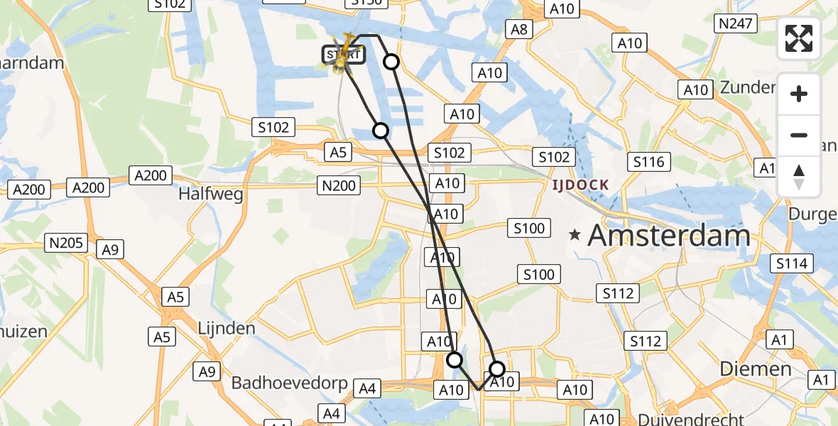 Vluchtroute Traumahelikopter Amsterdam Heliport - Amsterdam Heliport, 20 september 2023, 13:08