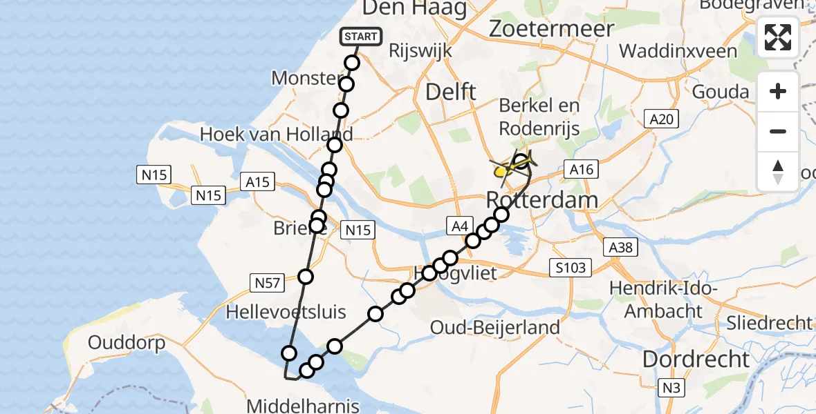 Routekaart van de vlucht: Lifeliner 2 naar Rotterdam The Hague Airport