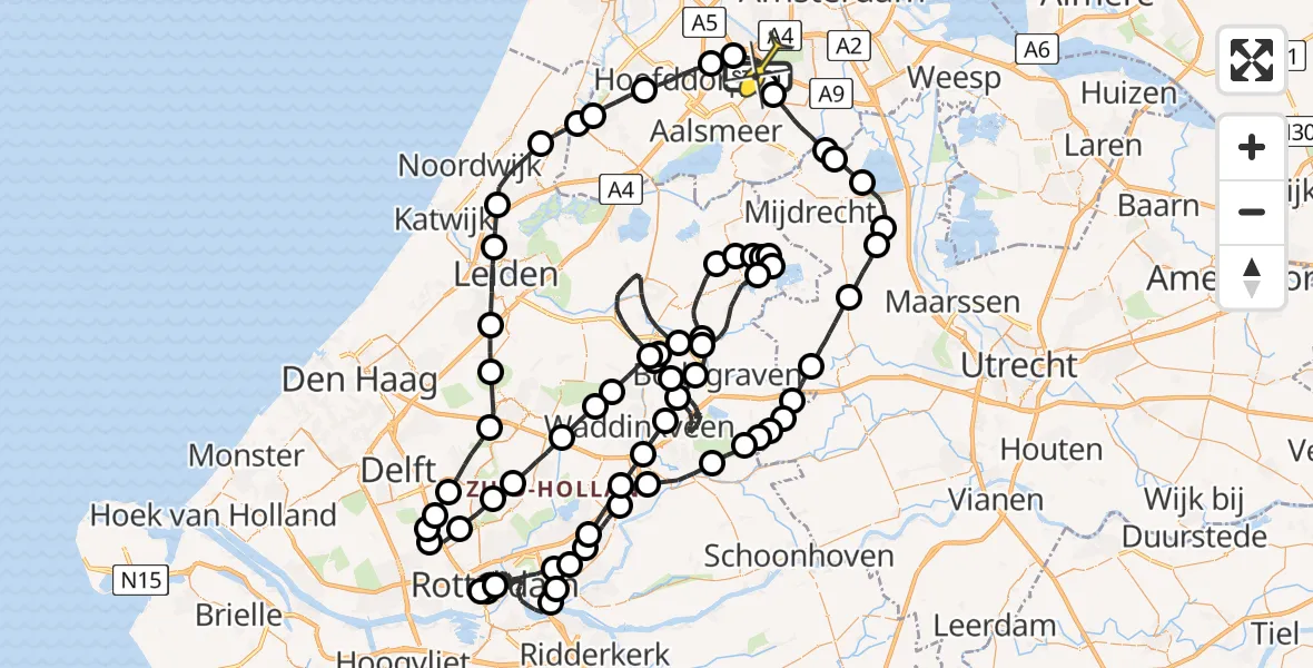 Routekaart van de vlucht: Politieheli naar Schiphol