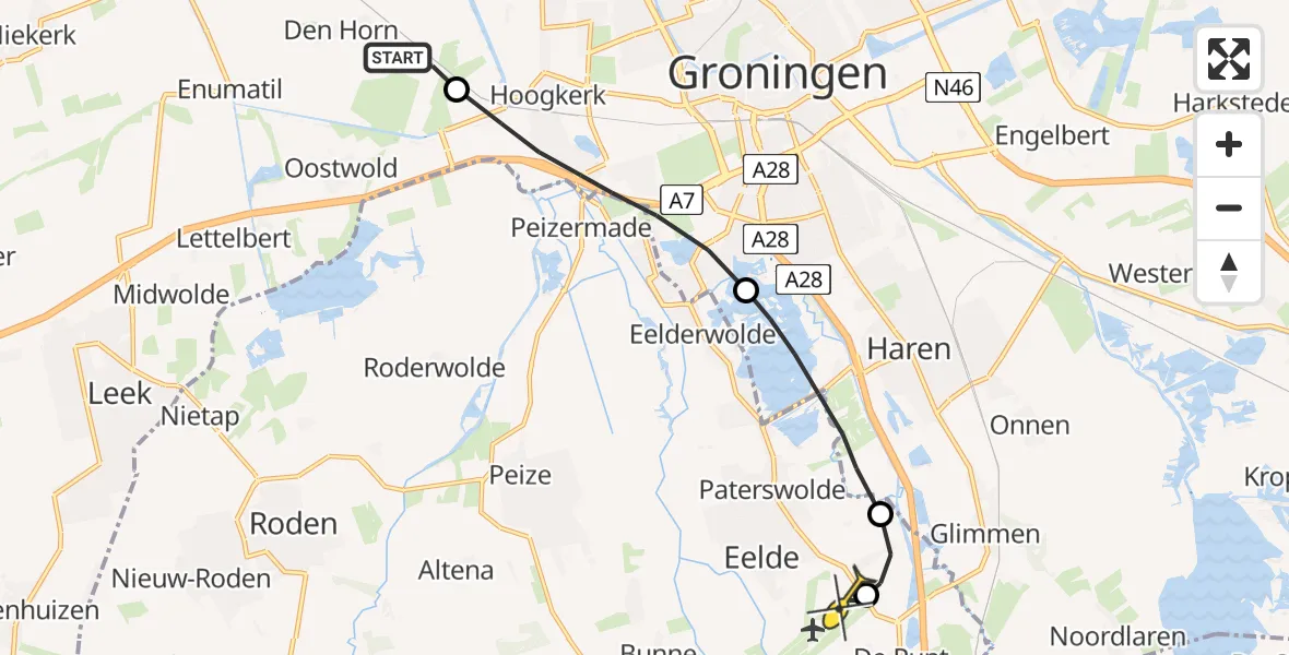 Routekaart van de vlucht: Lifeliner 4 naar Groningen Airport Eelde