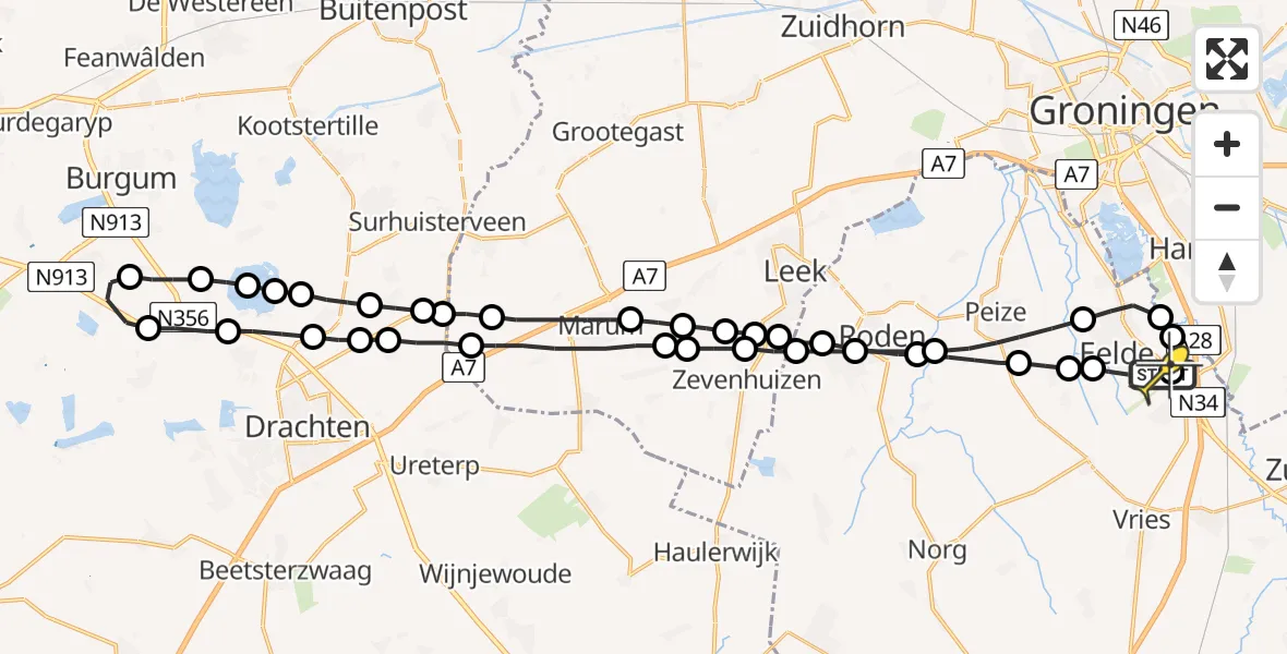 Routekaart van de vlucht: Lifeliner 4 naar Groningen Airport Eelde
