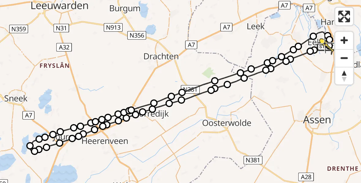 Routekaart van de vlucht: Lifeliner 4 naar Groningen Airport Eelde