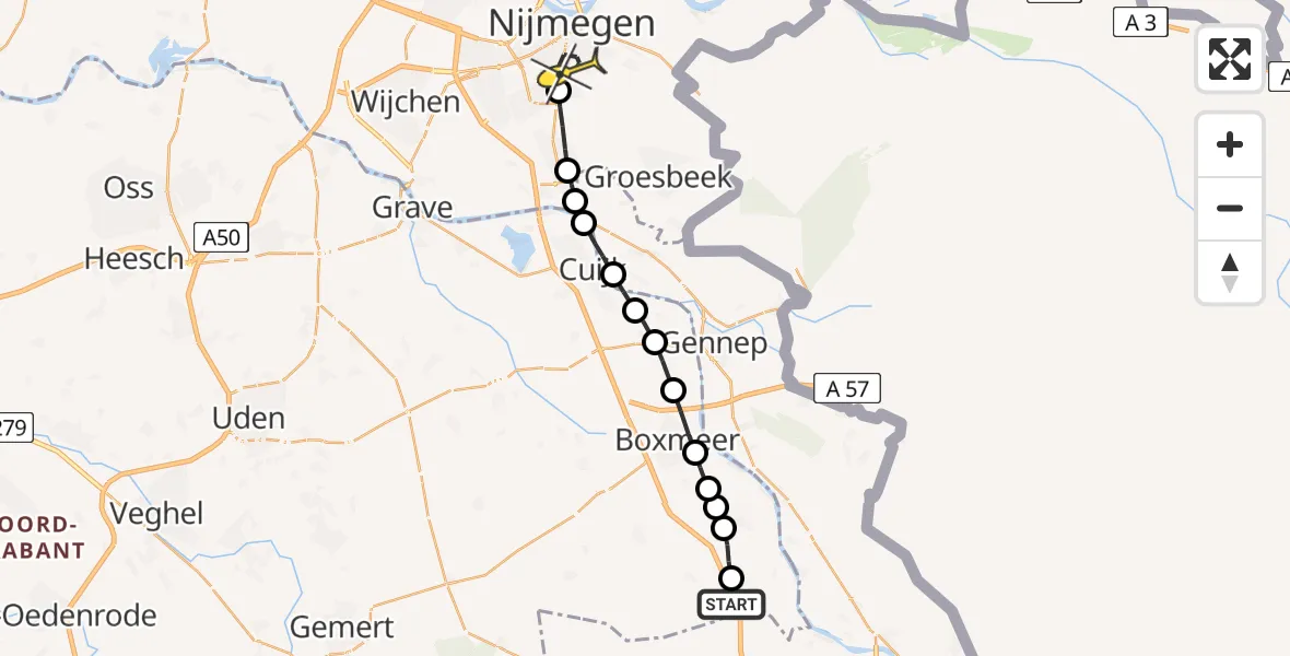 Routekaart van de vlucht: Lifeliner 3 naar Radboud Universitair Medisch Centrum