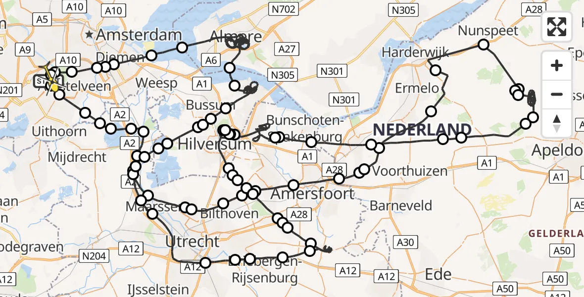 Vluchtroute Politiehelikopter van Schiphol naar Schiphol