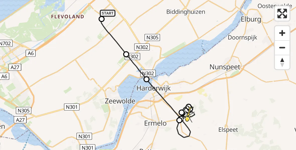 Routekaart van de vlucht: Traumaheli naar Ermelo
