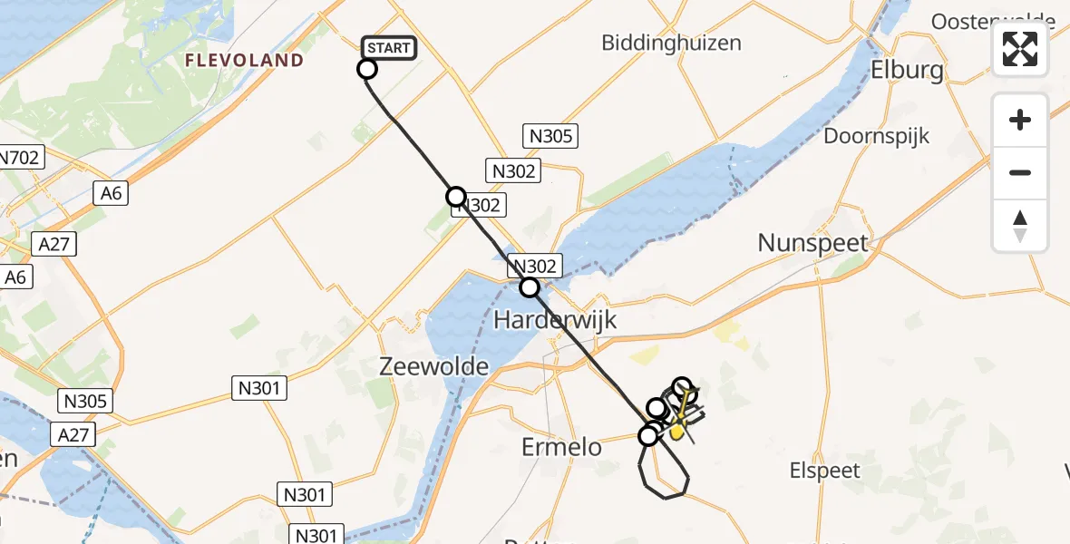 Routekaart van de vlucht: Traumahelikopter naar Ermelo