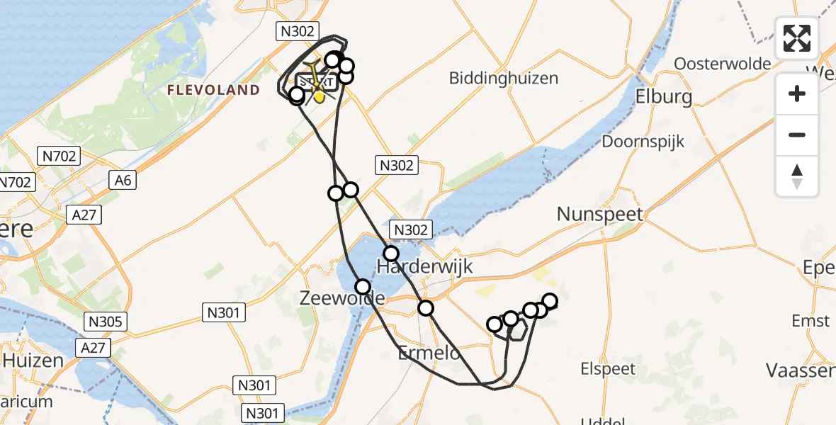 Routekaart van de vlucht: Traumaheli naar Lelystad Airport