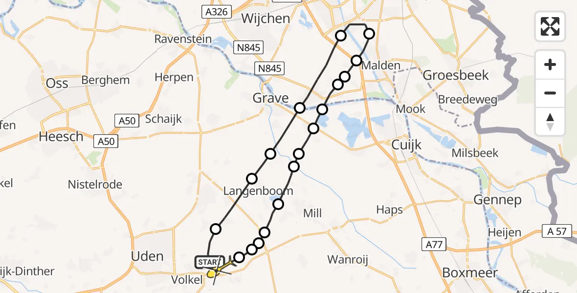 Routekaart van de vlucht: Lifeliner 3 naar Vliegbasis Volkel