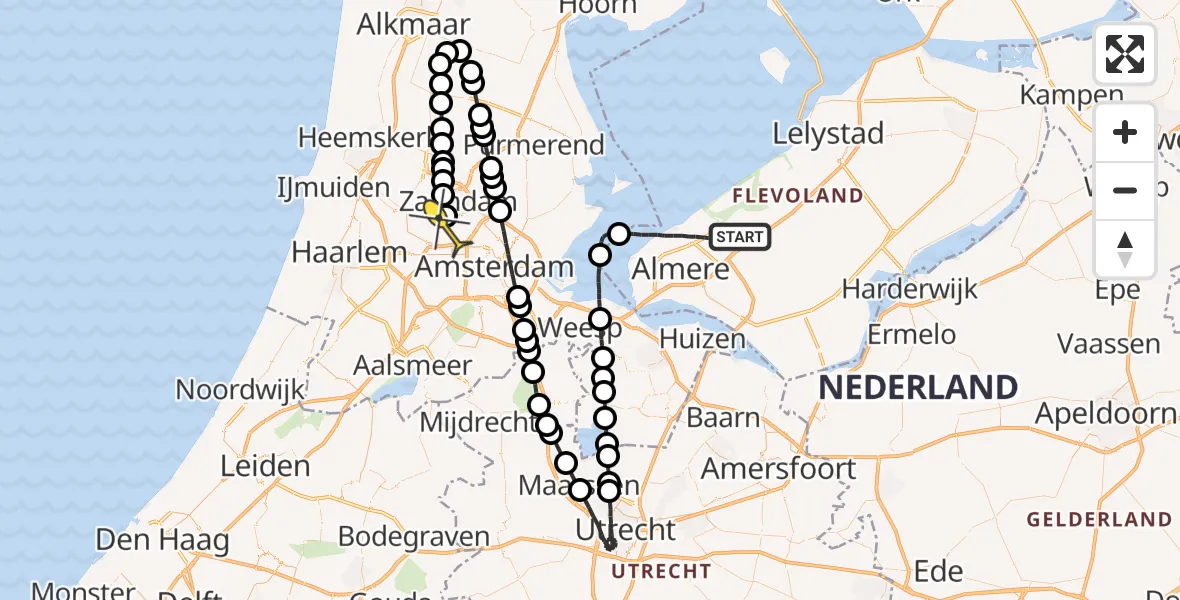 Routekaart van de vlucht: Lifeliner 1 naar Amsterdam Heliport