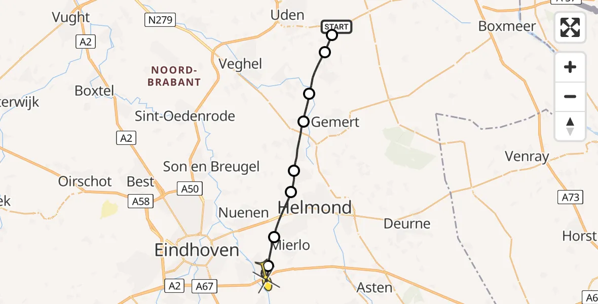 Routekaart van de vlucht: Lifeliner 3 naar Geldrop