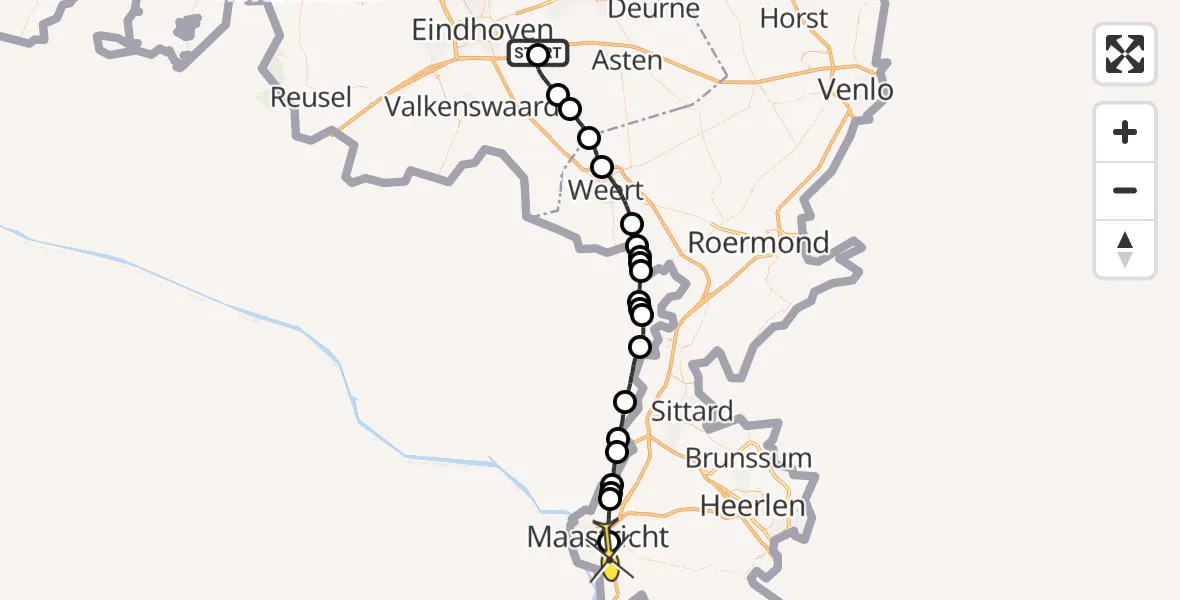 Routekaart van de vlucht: Lifeliner 3 naar Maastricht UMC+