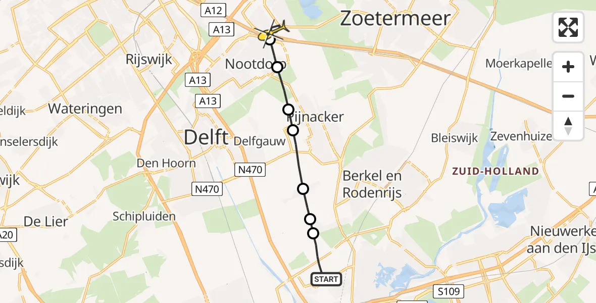 Routekaart van de vlucht: Lifeliner 2 naar Den Haag