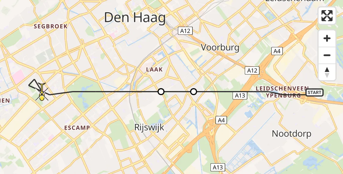 Routekaart van de vlucht: Lifeliner 2 naar Den Haag