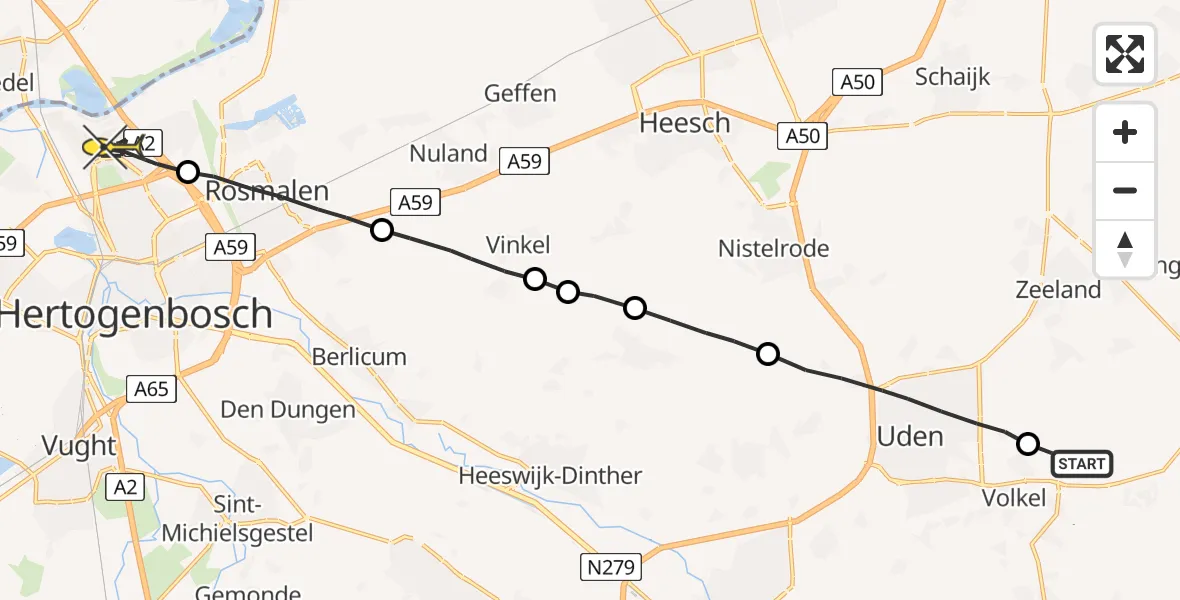 Routekaart van de vlucht: Lifeliner 3 naar 's-Hertogenbosch