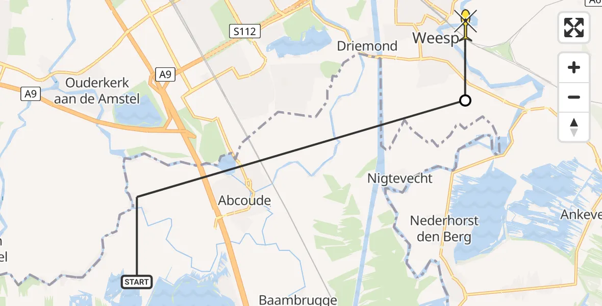 Routekaart van de vlucht: Politiehelikopter naar Weesp