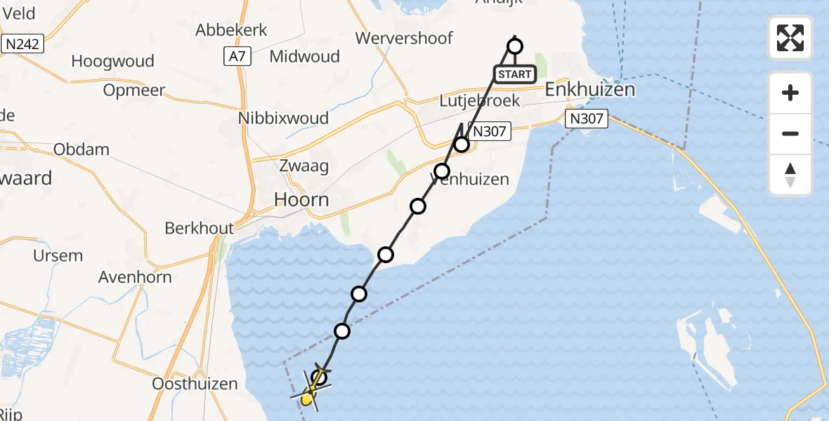 Routekaart van de vlucht: Politieheli naar Almere