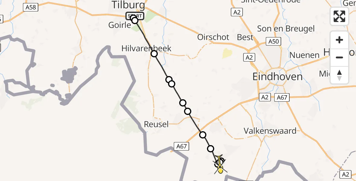 Routekaart van de vlucht: Lifeliner 3 naar Luyksgestel